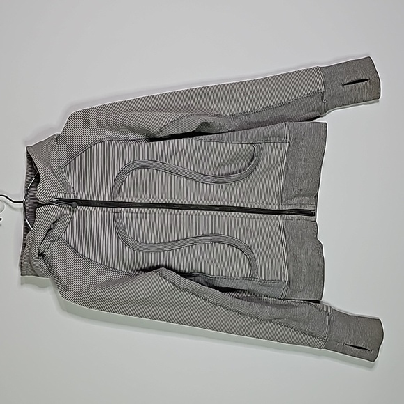 LULULEMON size 2 gray and brown pinstriped scuba zip up hoodie - Picture 1 of 7